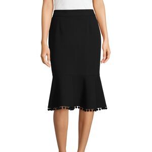 Catherine | Black Pom Pom Hem Career Skirt